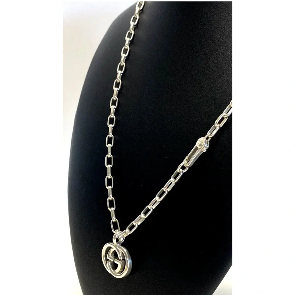 Luxury 50cm Sterling Silver Gucci Necklace with Statement Double GG’s